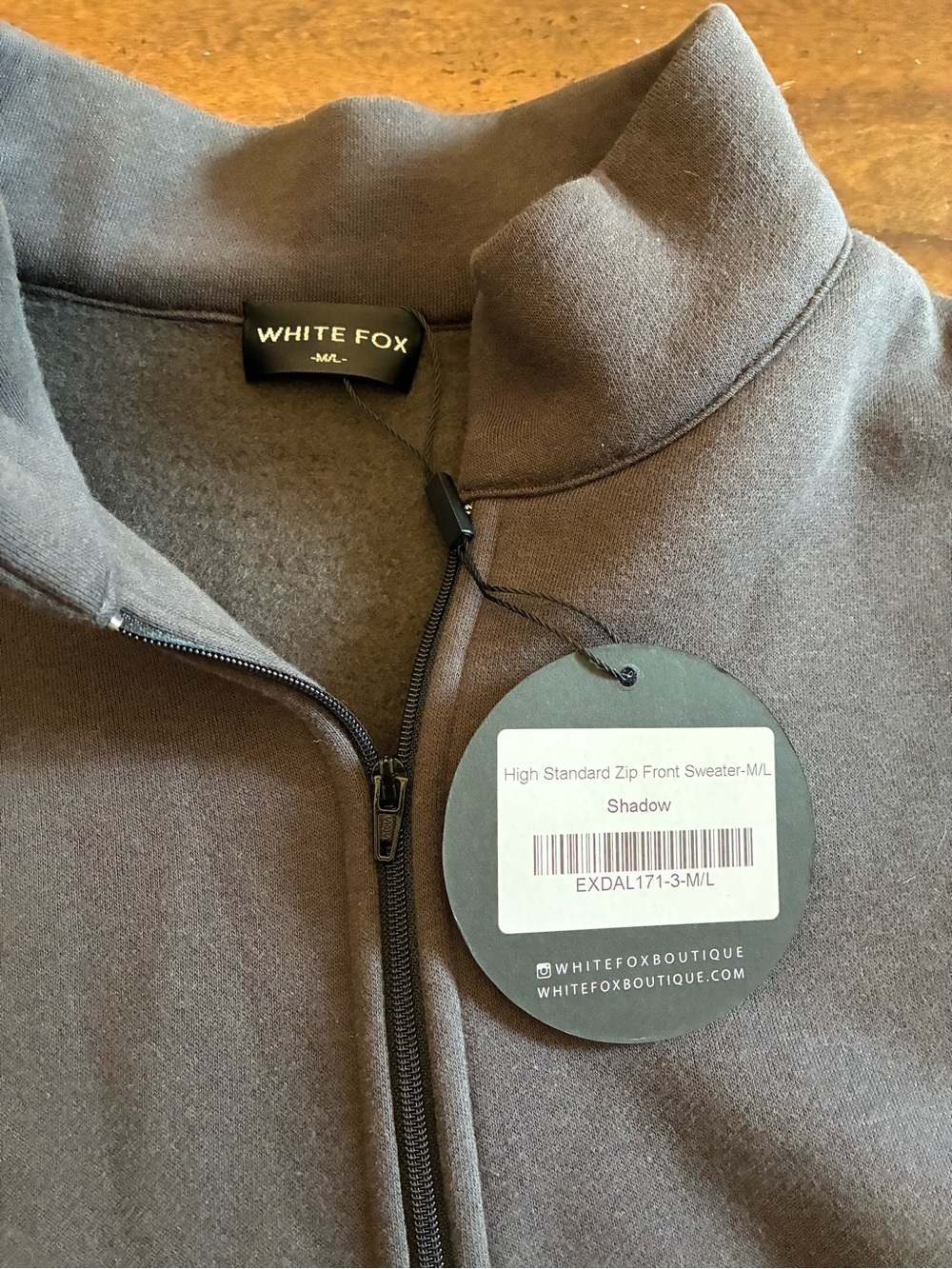 White Fox High Standard Zip Front Sweater Women’s Medium Large Shadow Gray NWT - Picture 4 of 5